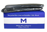 900mm x 1330mm x 30mu, 25 Pack Wheelie Bin Liner, Rubbish Bags With Handles 120L,Black